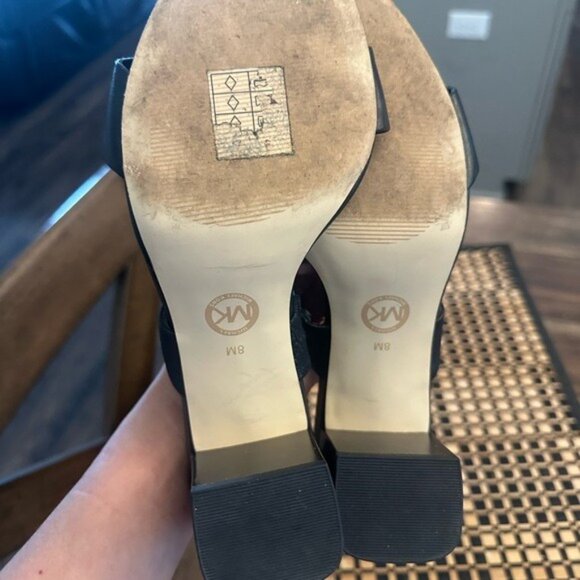 Michael Kors Glenda Black Leather Block Heel Slide Sandals Size 8 - Picture 9 of 12